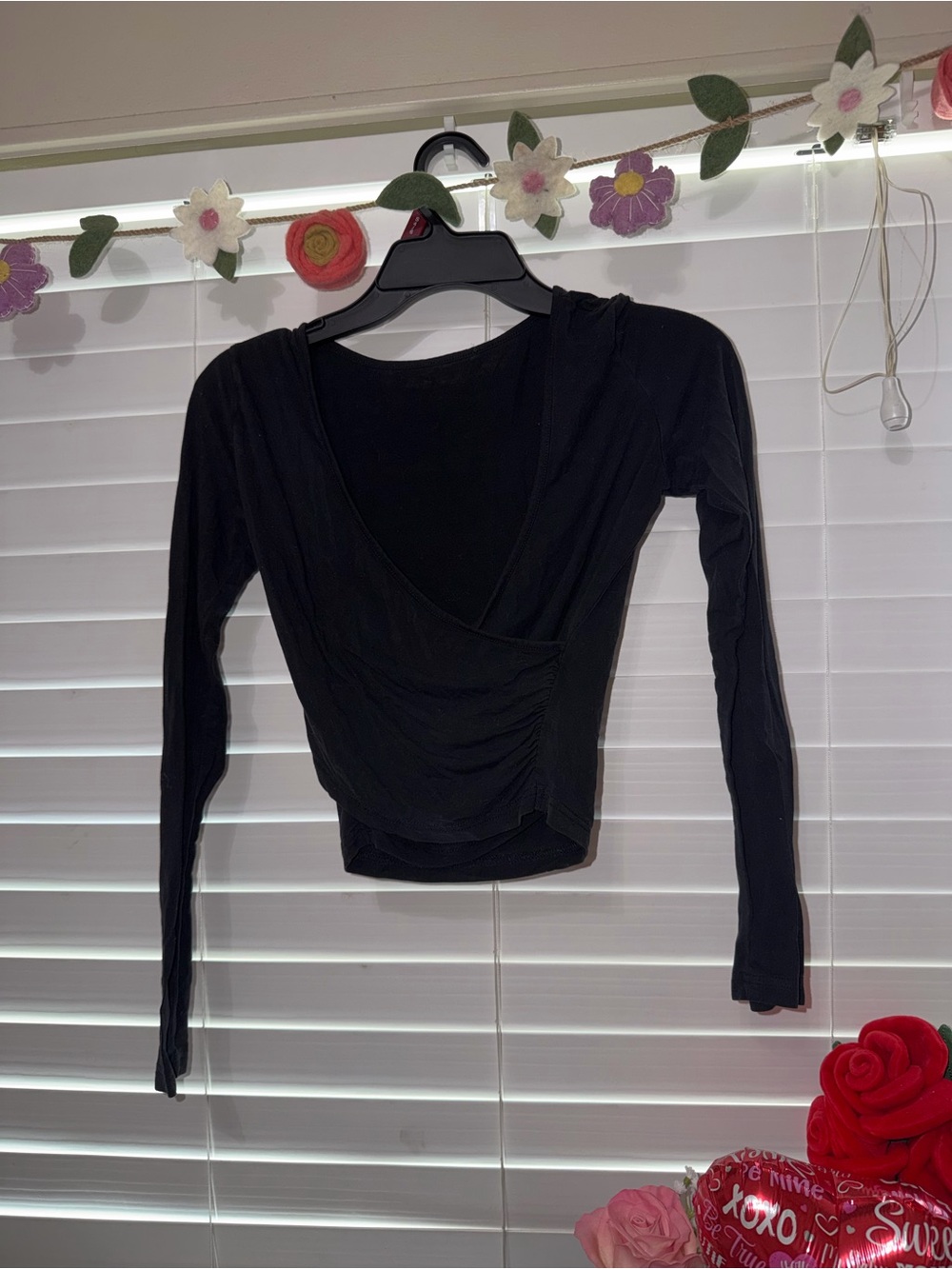 SHEIN Black Long-Sleeve Ruched Wrap Top